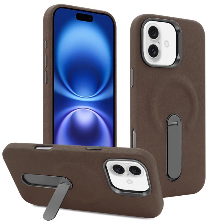 Funda VIETAO de piel sintética MagSafe de ante con soporte para iPhone 16 (marrón café)