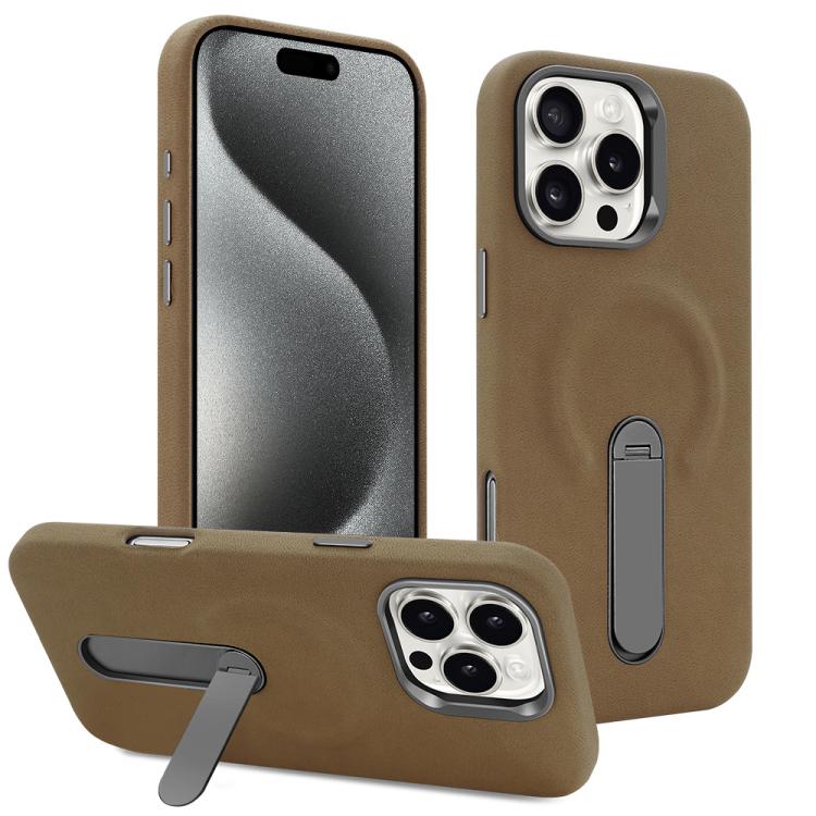 VIETAO - Funda de piel sintética MagSafe de ante con soporte para iPhone 15 Pro Max (marrón oscuro)
