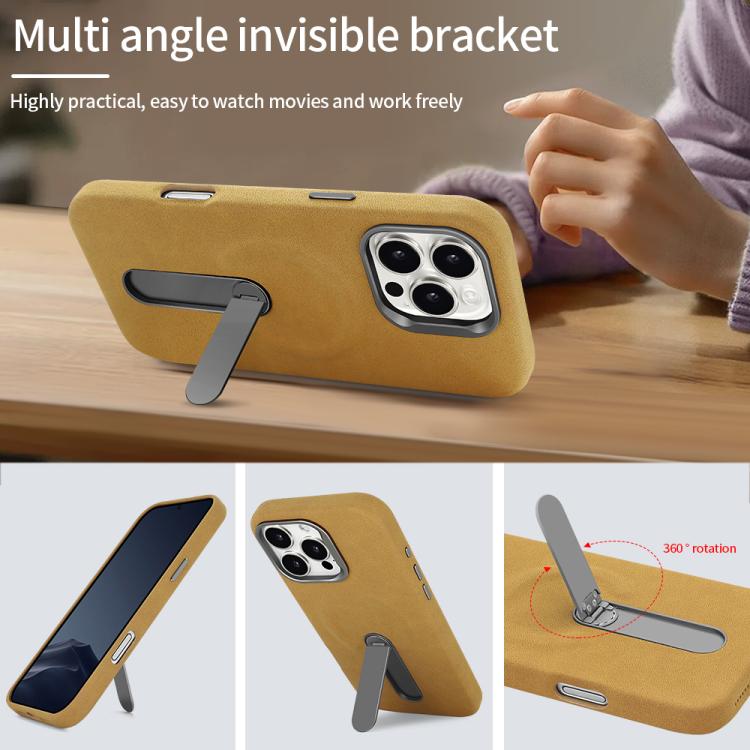Funda VIETAO de piel sintética MagSafe de ante con soporte para iPhone 15 (marrón café)