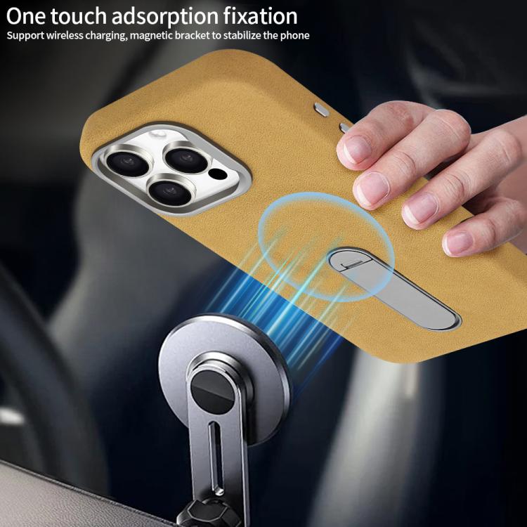 Funda VIETAO de piel sintética MagSafe de ante con soporte para iPhone 15 (marrón café)