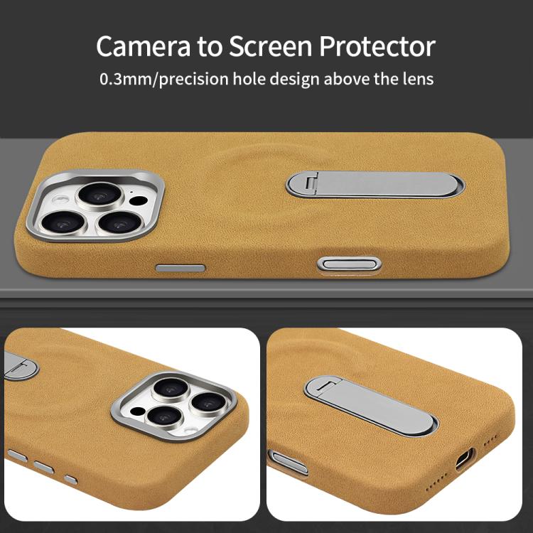 Funda VIETAO de piel sintética MagSafe de ante con soporte para iPhone 15 (marrón café)