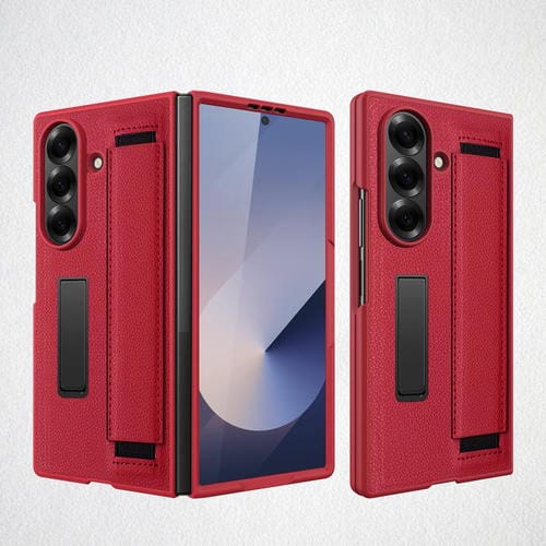 Funda para Samsung Galaxy Z Fold7 5G con soporte invisible integrado y correa de mano (roja)