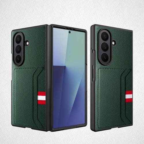 Funda para Samsung Galaxy Z Fold7 5G con ranura para tarjeta integrada y diseño de piel de lichi (verde)