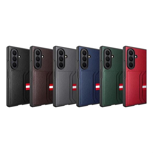 Funda para Samsung Galaxy Z Fold7 5G con ranura para tarjeta integrada y diseño de piel de lichi (verde)