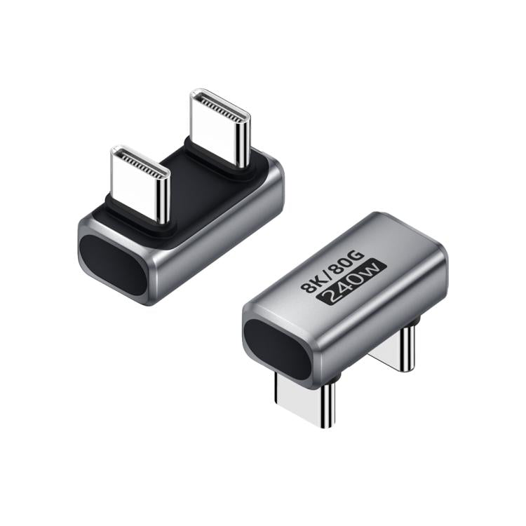 Adaptador tipo C de 240 W y 80 Gbps con todas las funciones, modelo: macho a macho en forma de U (plateado)
