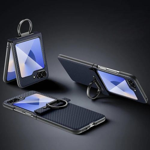 Funda SULADA 600D con textura de Kevlar para Samsung Galaxy Z Flip6, a prueba de golpes, con soporte para anillo (azul)