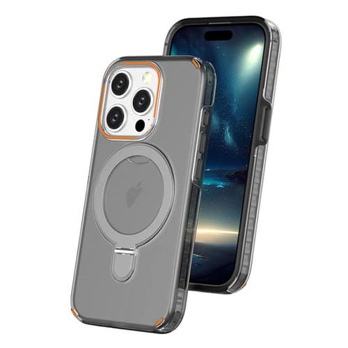 Funda colorida 2 en 1 con soporte de anillo MagSafe para iPhone 15 Pro (negro transparente)