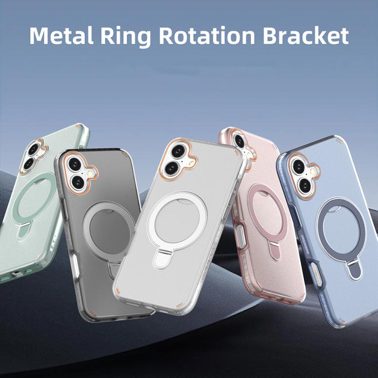 Funda colorida 2 en 1 con soporte de anillo MagSafe para iPhone 16 Plus (negro transparente)