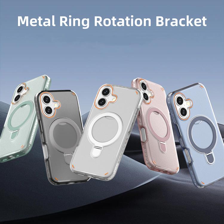 Funda colorida 2 en 1 con soporte de anillo MagSafe para iPhone 16 (negro transparente)
