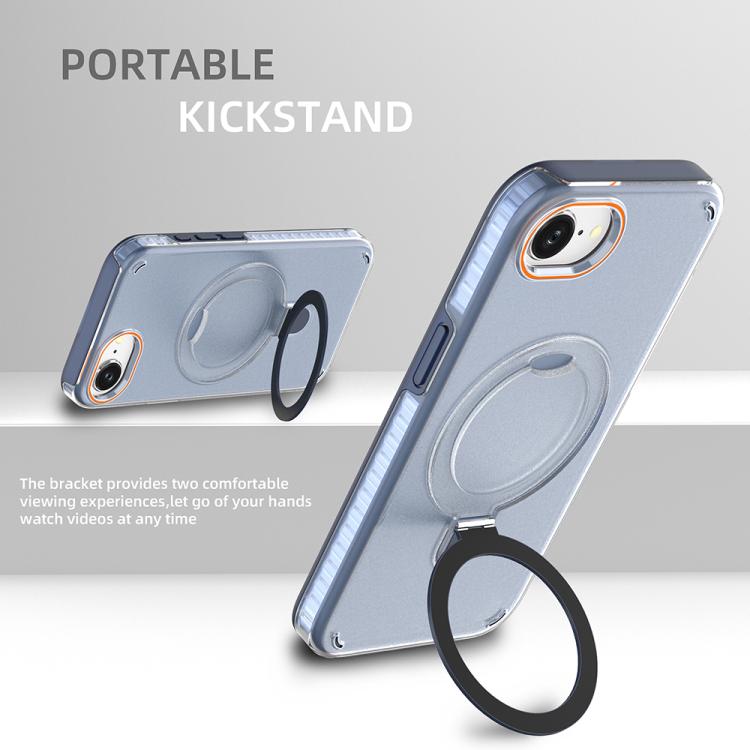 Funda colorida 2 en 1 con soporte de anillo MagSafe para iPhone 16e (negro transparente)
