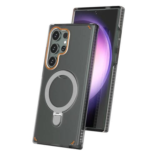 Funda para Samsung Galaxy S24 Ultra 5G, colorida, 2 en 1, con soporte de anillo MagSafe (negro transparente)