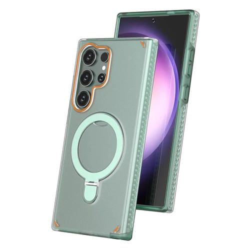 Funda colorida 2 en 1 con soporte de anillo MagSafe para Samsung Galaxy S24 Ultra 5G (verde menta)