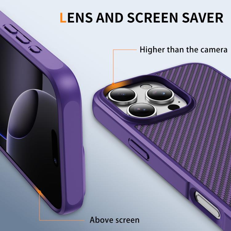 For iPhone 16 Pro Carbon Fiber Texture Skin-feel MagSafe Phone Case(Purple)