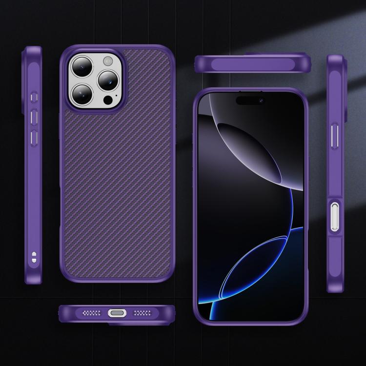 For iPhone 16 Pro Carbon Fiber Texture Skin-feel MagSafe Phone Case(Purple)