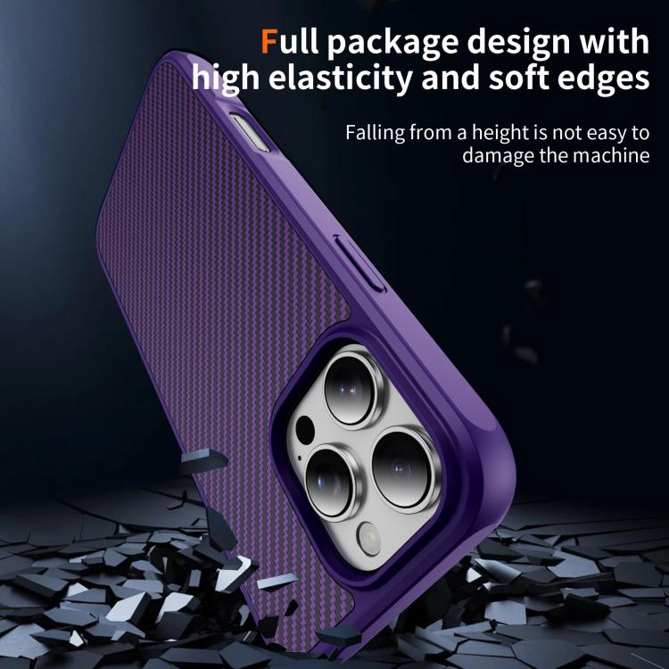 For iPhone 16 Pro Carbon Fiber Texture Skin-feel MagSafe Phone Case(Purple)