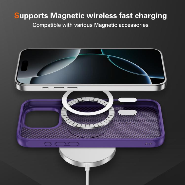 For iPhone 16 Pro Carbon Fiber Texture Skin-feel MagSafe Phone Case(Purple)