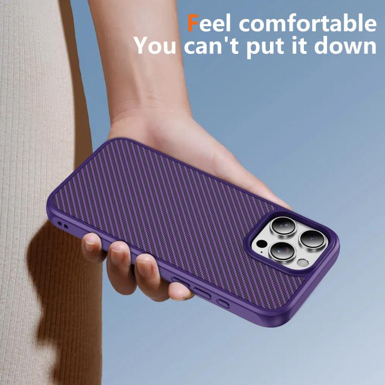 For iPhone 16 Pro Carbon Fiber Texture Skin-feel MagSafe Phone Case(Purple)