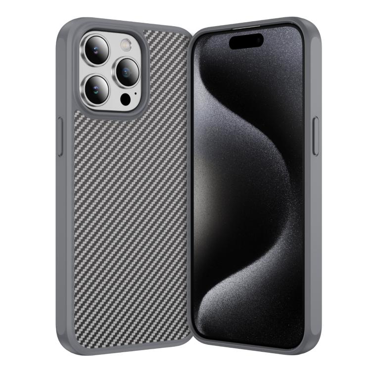 For iPhone 15 Pro Carbon Fiber Texture Skin-feel MagSafe Phone Case(Grey)