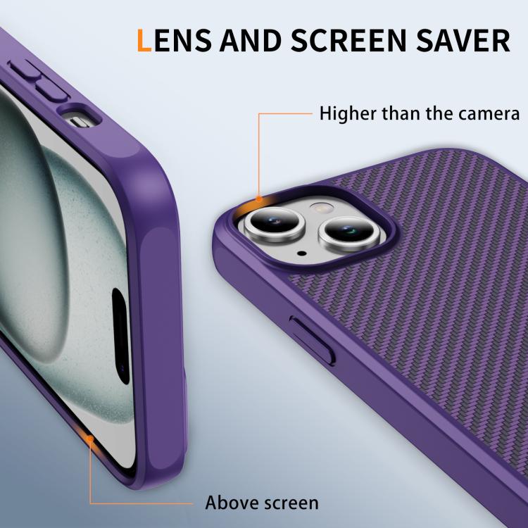 For iPhone 15 Plus Carbon Fiber Texture Skin-feel MagSafe Phone Case(Purple)