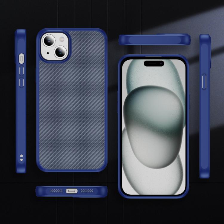 For iPhone 15 Carbon Fiber Texture Skin-feel MagSafe Phone Case(Blue)