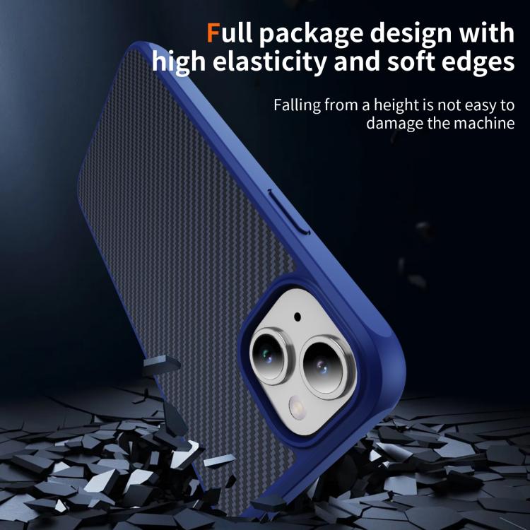For iPhone 15 Carbon Fiber Texture Skin-feel MagSafe Phone Case(Blue)
