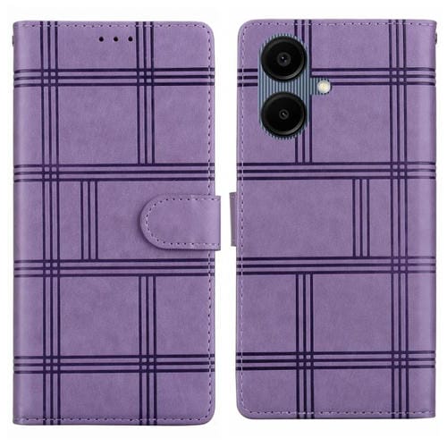 Funda de piel con relieve a cuadros para Samsung Galaxy A06 4G/5G (morada)