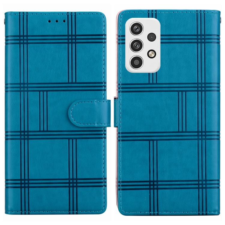 Funda de piel con relieve a cuadros para Samsung Galaxy A13 4G/5G (azul)