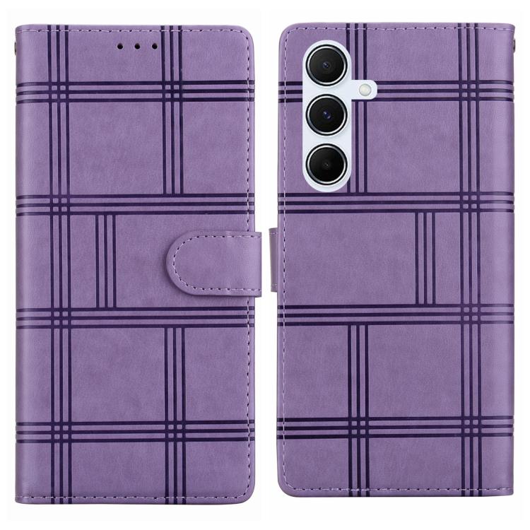 Funda de piel con relieve a cuadros para Samsung Galaxy A17 4G/5G (morada)