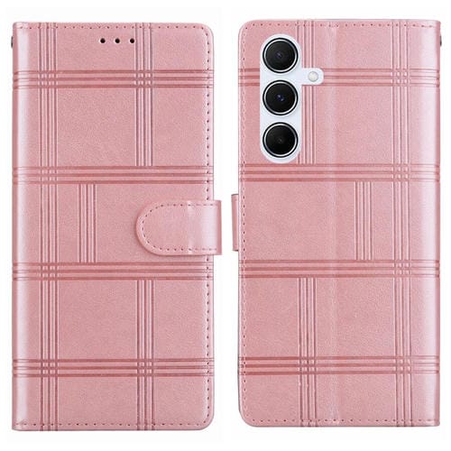 Funda de piel con relieve a cuadros para Samsung Galaxy A25 5G (rosa)