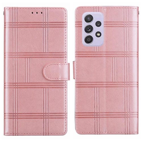 Funda de piel con relieve a cuadros para Samsung Galaxy A52/A52s 5G (rosa)