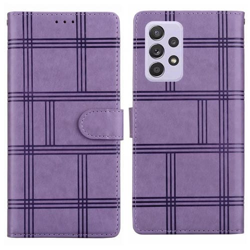 Funda de piel con relieve a cuadros para Samsung Galaxy A53 5G (morada)