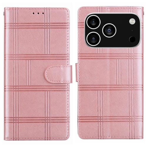 Funda de piel con relieve a cuadros para iPhone 17 Pro Max (rosa)