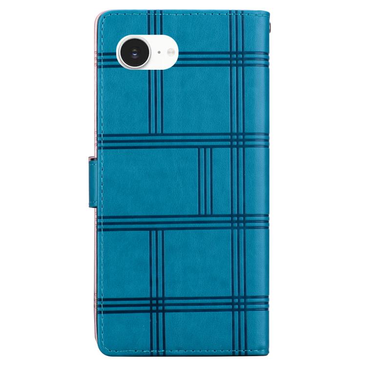 Funda de piel con relieve a cuadros para iPhone 16e (azul)