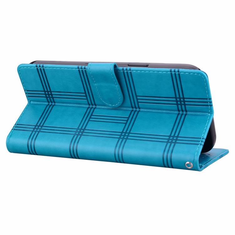 Funda de piel con relieve a cuadros para iPhone 16e (azul)