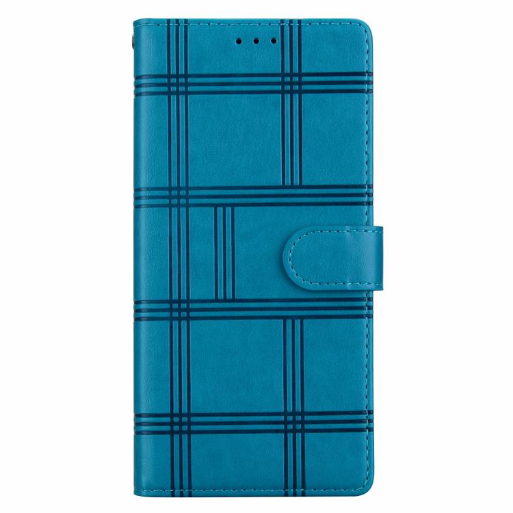For iPhone 16 Pro Max Embossed Checkered Leather Phone Case(Blue)