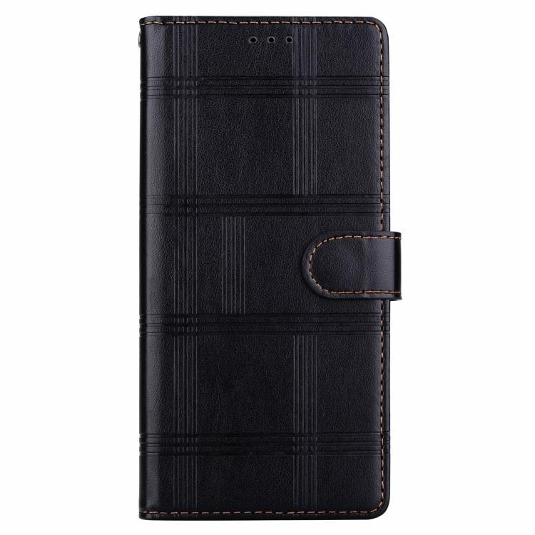 Funda de cuero con relieve a cuadros para iPhone 15 Pro Max (negra)