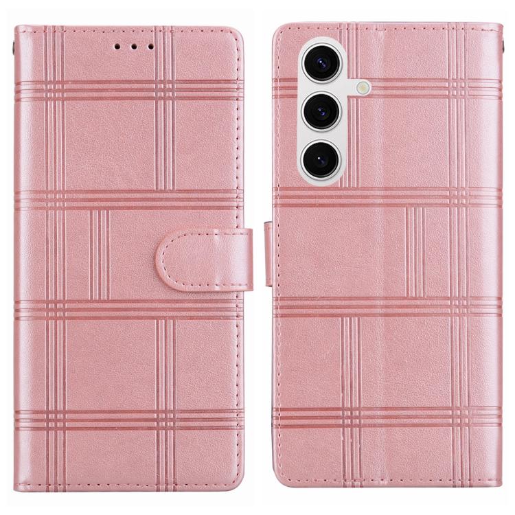 Funda de piel con relieve a cuadros para Samsung Galaxy S25+ 5G (rosa)