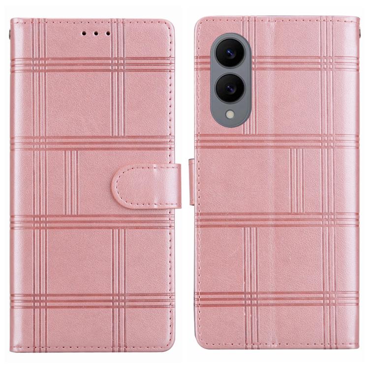 Funda de piel con relieve a cuadros para Samsung Galaxy S25 Edge 5G (rosa)