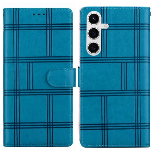 Funda de piel con relieve a cuadros para Samsung Galaxy S24 5G (azul)