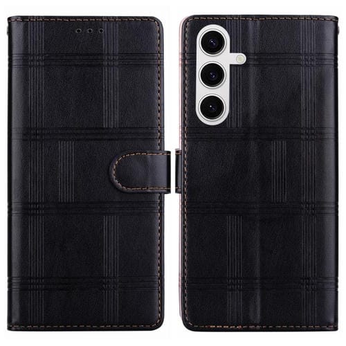 Funda de cuero con relieve a cuadros para Samsung Galaxy S23 5G (negra)