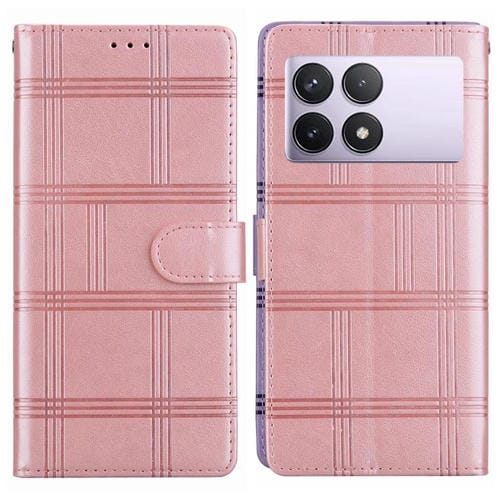 Funda de cuero con relieve a cuadros para Redmi K70E/Poco X6 Pro (rosa)