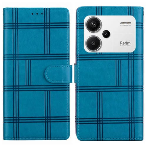 Funda de cuero con relieve a cuadros para Redmi Note 13 Pro+ (azul)