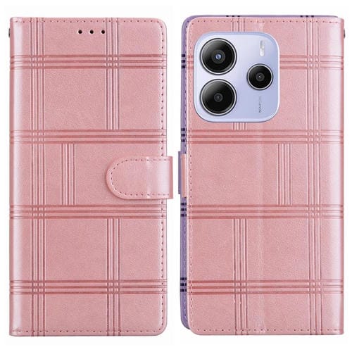 Funda de cuero con relieve a cuadros para Redmi Note 14 5G (rosa)