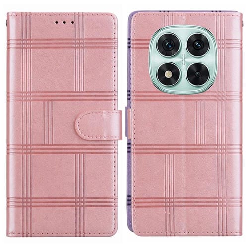 Funda de cuero con relieve a cuadros para Redmi Note 14 Pro 4G/5G (rosa)