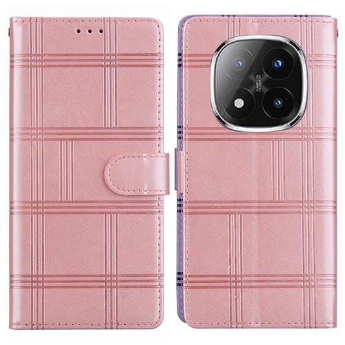Funda de cuero con relieve a cuadros para Redmi Note 14 Pro+ 5G / Poco X7 5G (rosa)
