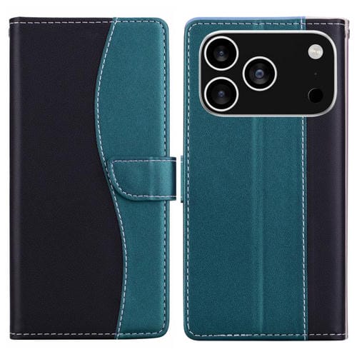 Funda de cuero bicolor con relieve para iPhone 17 Pro Max (negro y verde)