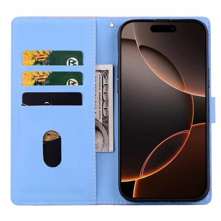 Funda de cuero bicolor con relieve para iPhone 16e (rosa y azul)