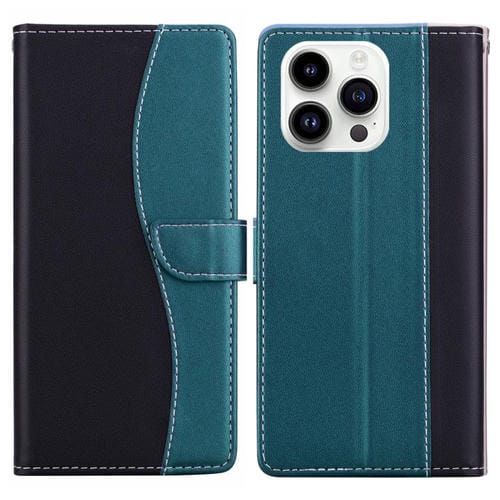 Funda de cuero bicolor con relieve para iPhone 16 Pro Max (negro y verde)