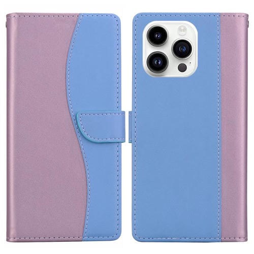 Funda de cuero bicolor con relieve para iPhone 15 Pro Max (rosa y azul)