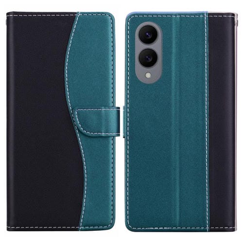 Funda de cuero bicolor con relieve para Samsung Galaxy S25 Edge 5G (negro y verde)